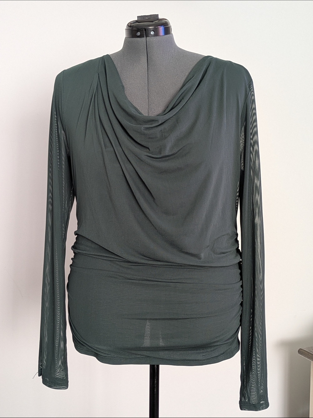 nine britton Draped Long-Sleeve Top in Forest Green